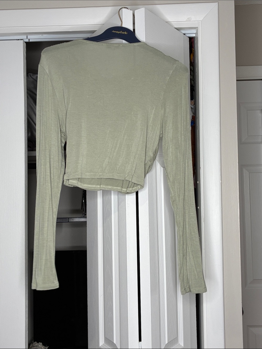 Fashion Nova Sage Green Twist Front Long Sleeve Crop Top - Picture 2 of 4